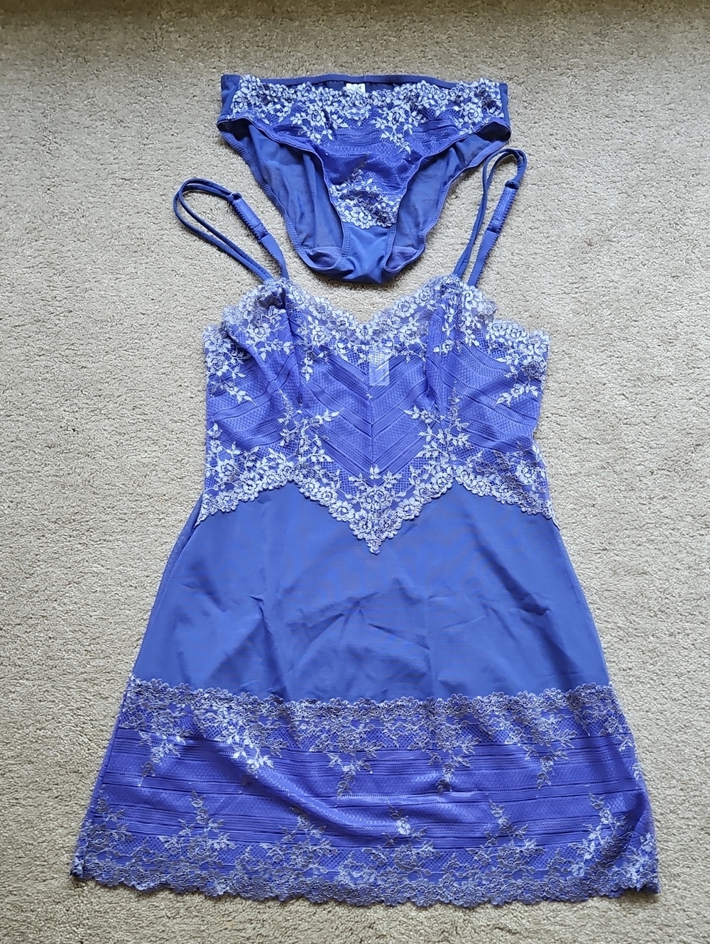 NWOT Wacoal Sheer Lace Lingerie Slip AND Panties in Violet